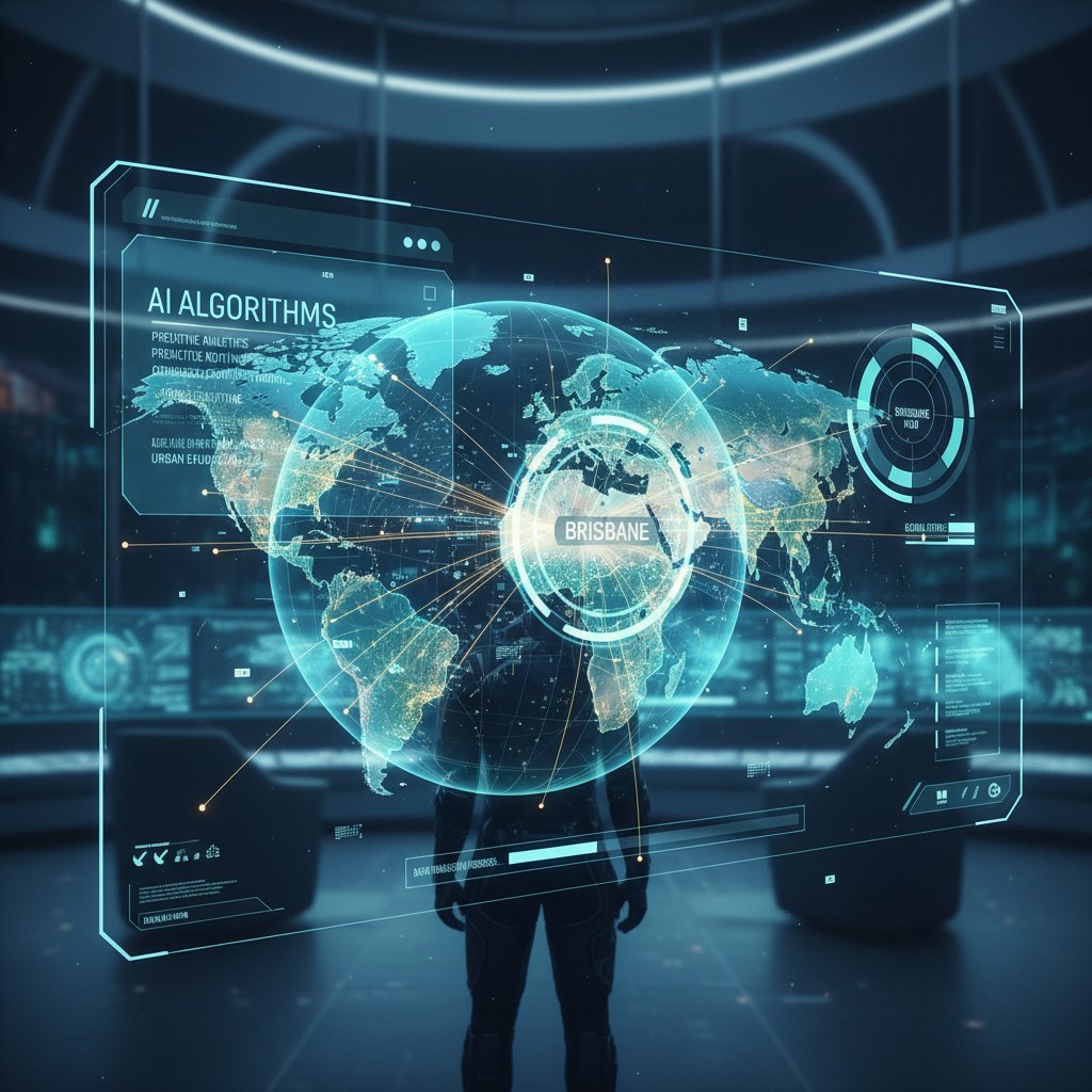 AI-powered flight search interface showing routes to Brisbane