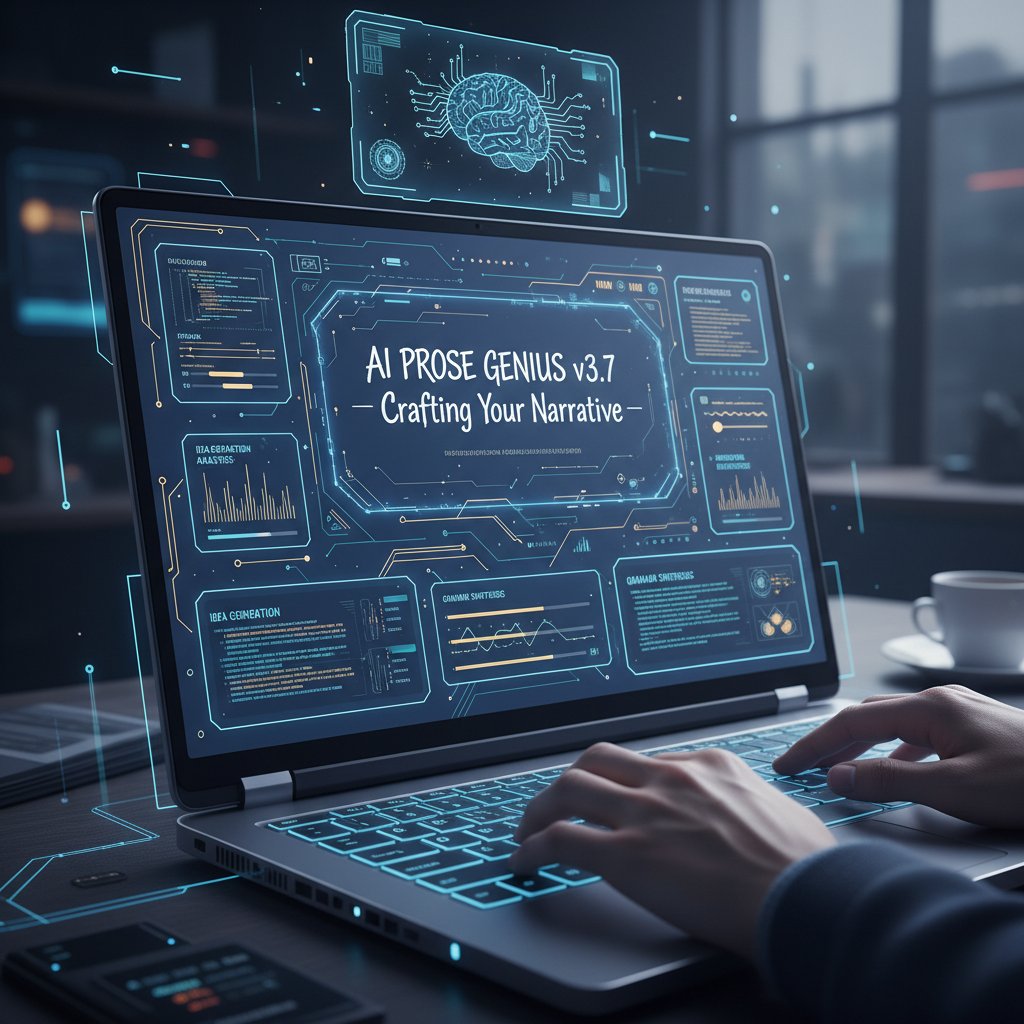 AI-powered writing tool in action with text transforming on an illuminated laptop screen