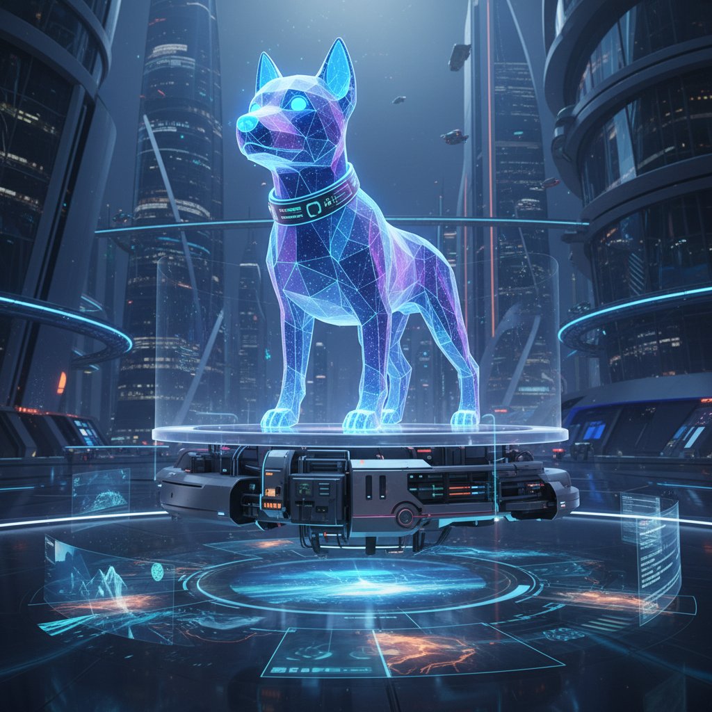 Zukunftsvision eines virtuellen Hundes auf Hightech-Gerät