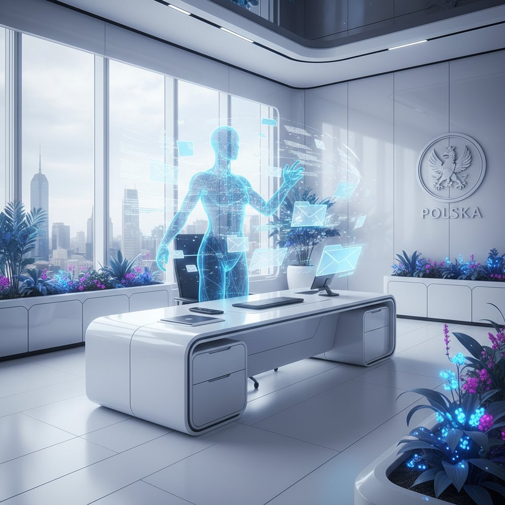 Pracownik AI porządkujący maile – wizja przyszłości