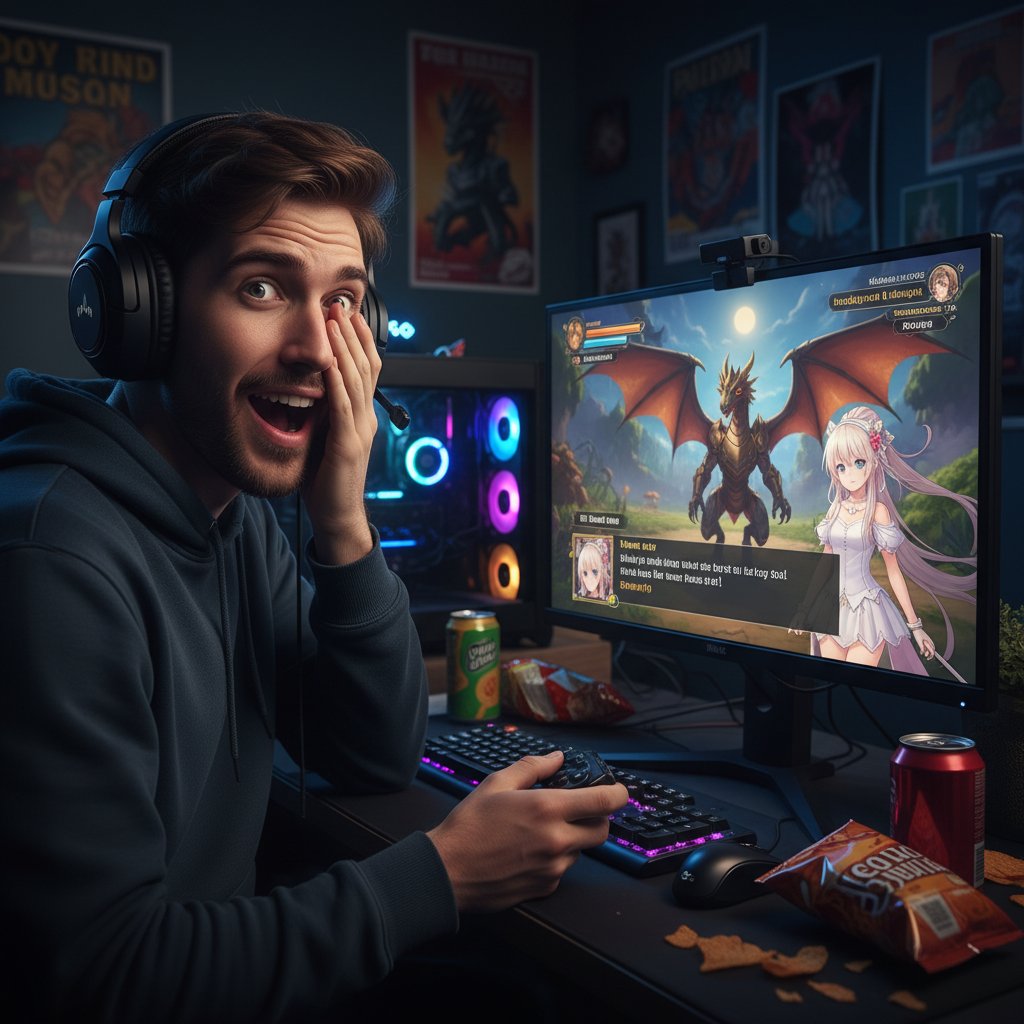 Gamer experiencing a dubbed version of a popular game for the first time, reacting to newly dubbed video game