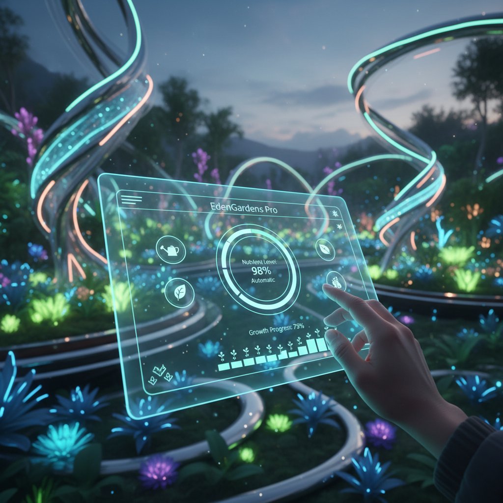 Wizualizacja aplikacji ogrodniczej na tle ogrodu