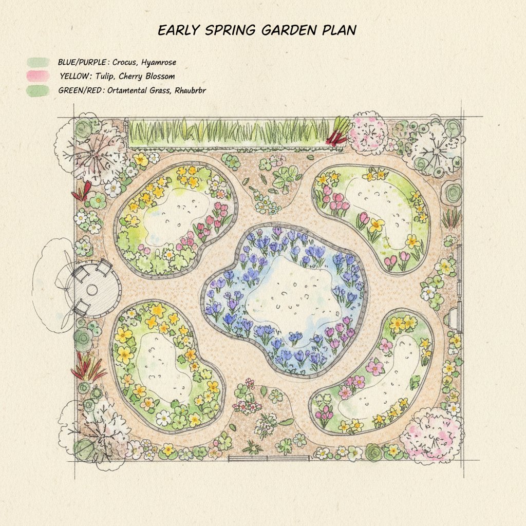 Szkic planu rabaty z kolorowymi oznaczeniami