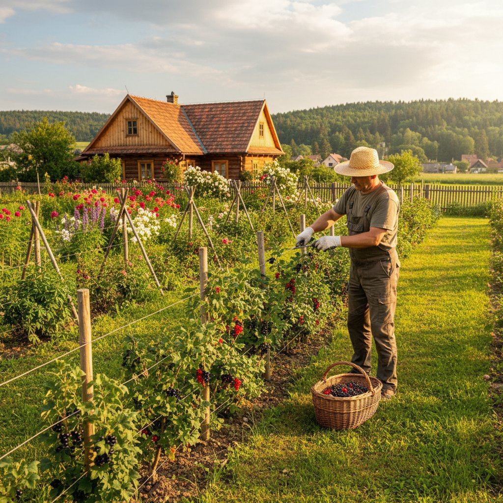 Sezonowy kalendarz pielęgnacji krzewów owocowych – ogrodnik przy pracy przez cały rok