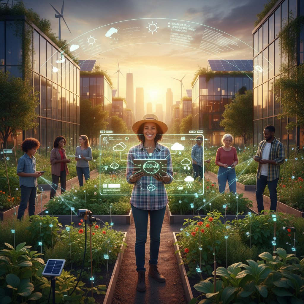 Ogrodnik korzystający z aplikacji zintegrowanej z prognozą pogody, AI i społecznością