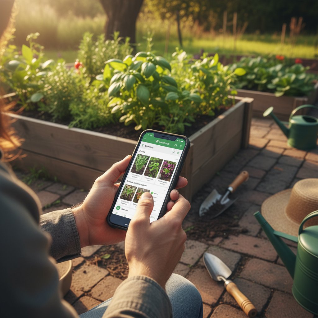 Korzystanie z aplikacji ogrodniczej podczas pracy w ogrodzie
