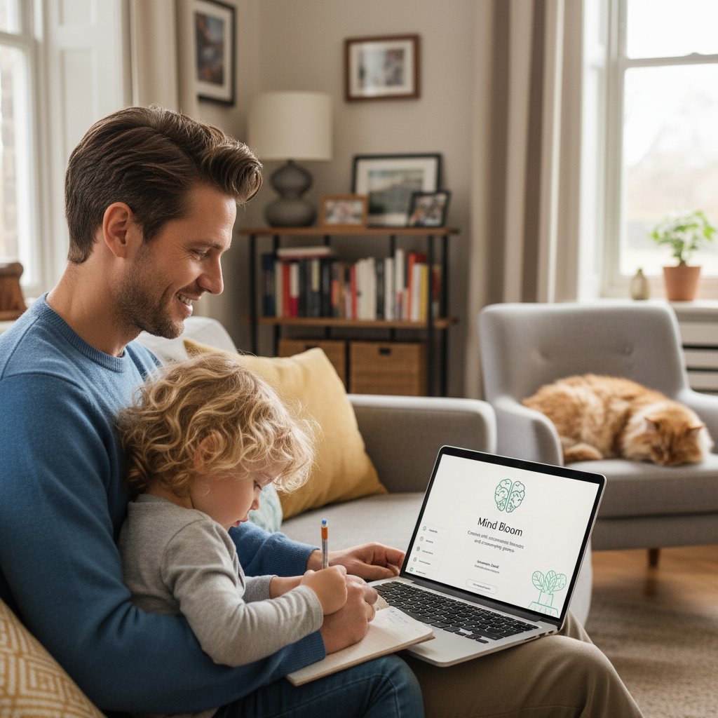 Tata-gej korzysta z laptopa, na ekranie widoczna platforma wsparcia psychologicznego