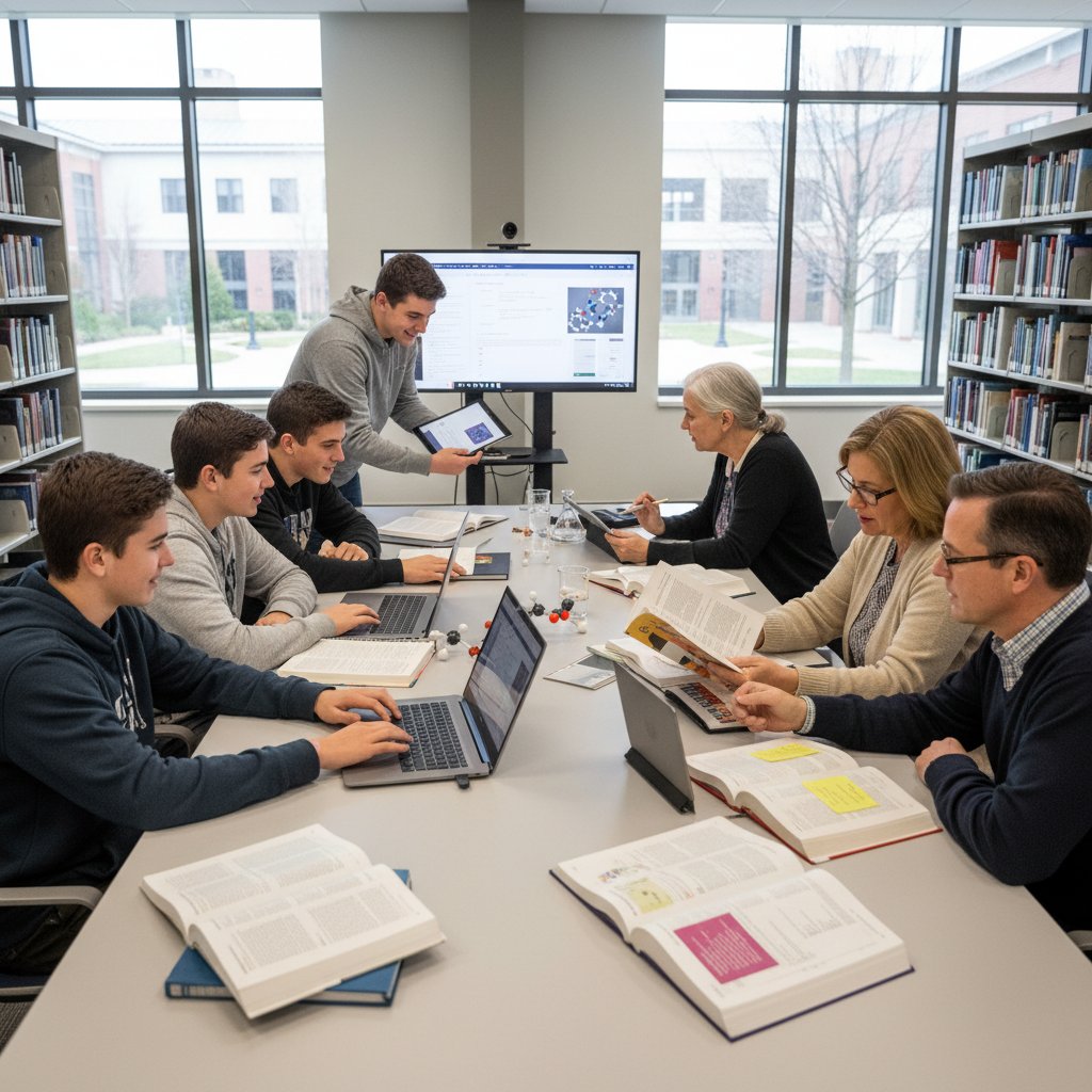 Różnice pokoleniowe w nauce chemii – młodzi przy komputerach, starsi z książkami