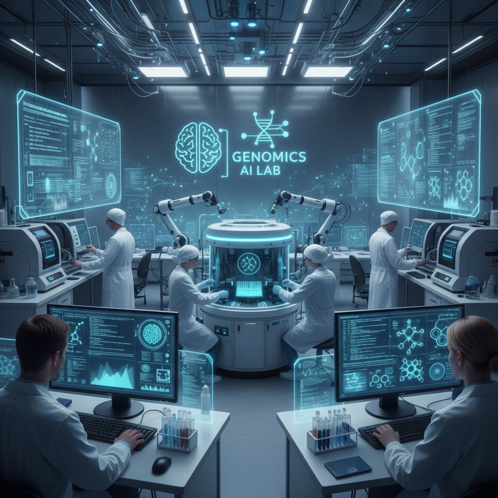 Laboratorium genomiki, sztuczna inteligencja, nowoczesna analiza, sekwencjonowanie nowej generacji