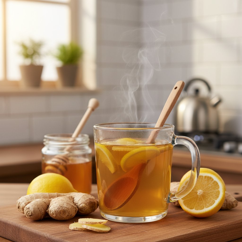 Napar z imbirem, cytryną i miodem w domowej kuchni