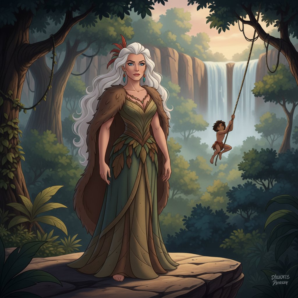 Stylized illustration of Glenn Close’s animated character, vibrant, playful