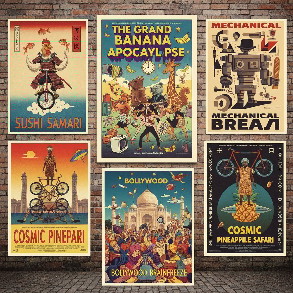 A mix of international absurdist comedy film posters