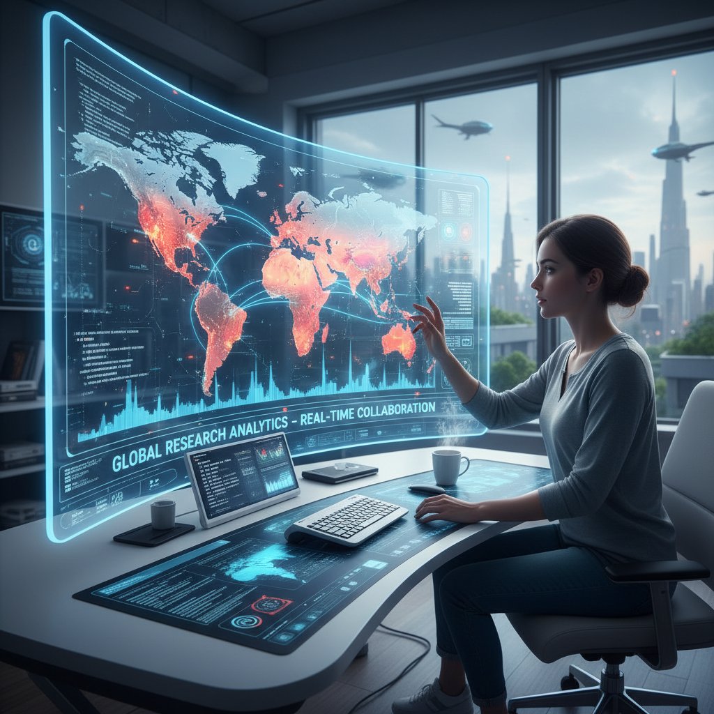 Global heatmap showing major regions with high demand for remote research assistant positions, digital world map overlay, modern workspace in background