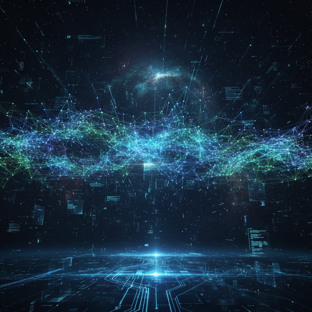 Technologiczna wizualizacja: sieć neuronowa AI nad wirtualnym scenariuszem