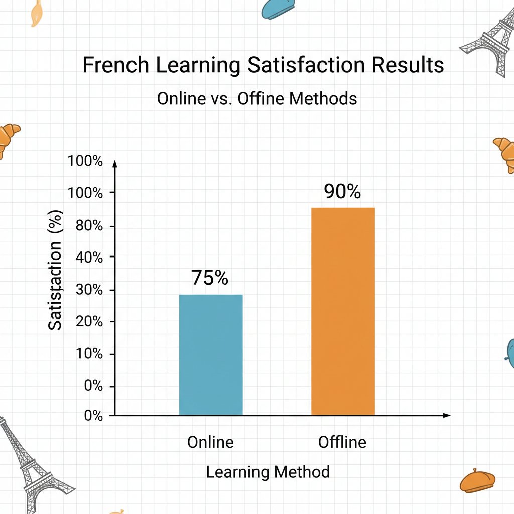 Wykres skuteczności nauki francuskiego online i offline – satysfakcja i wyniki
