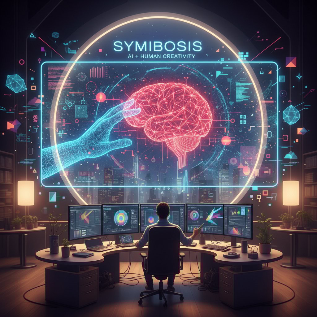 Projekt graficzny stworzony przez AI i człowieka, ekspozycja na komputerze