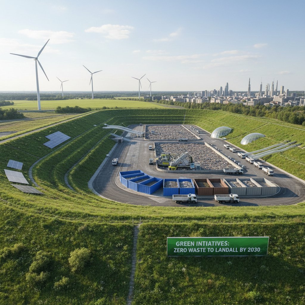 Piles of discarded paper products and plastic waste at a landfill, showing unintended green consequences