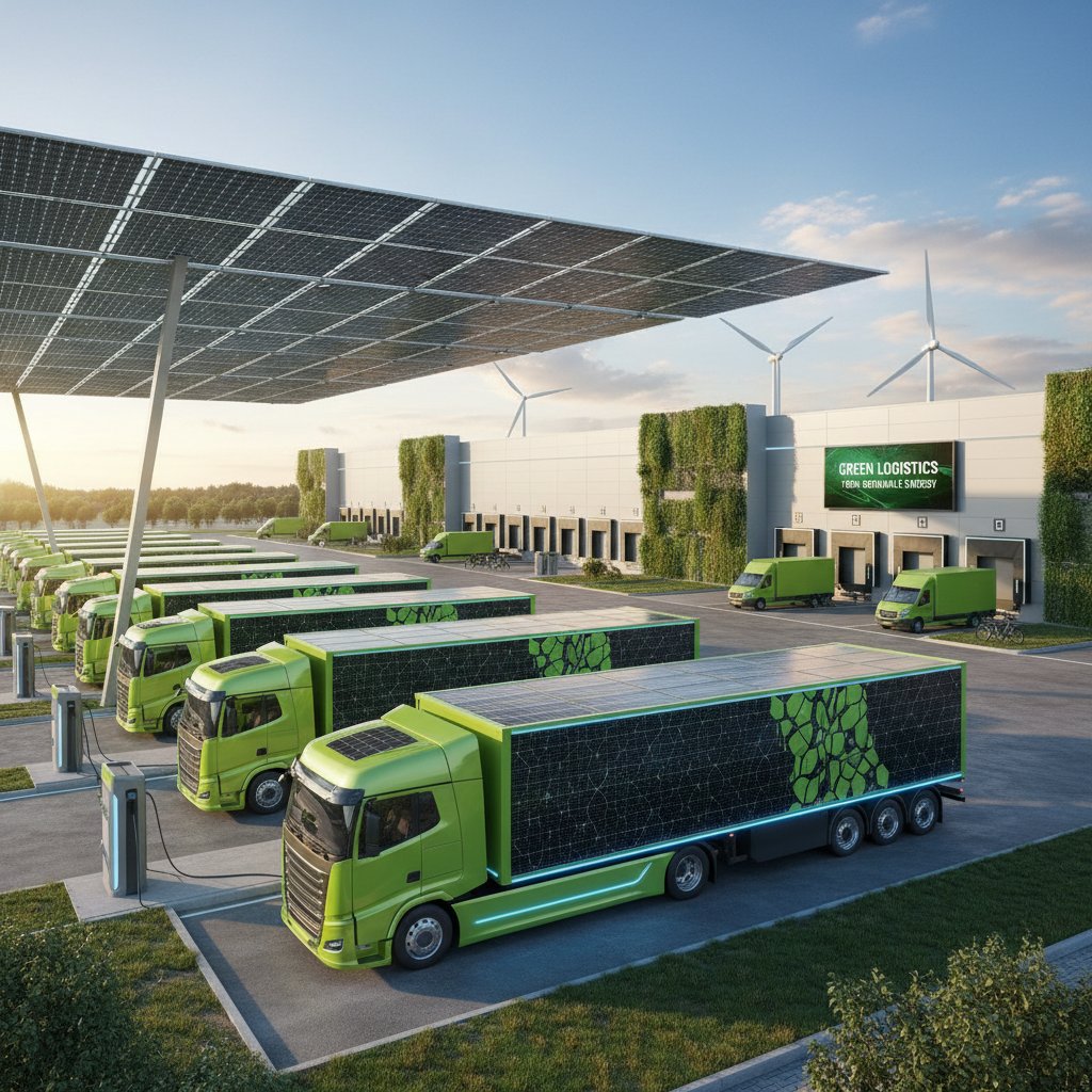 Zielona flota logistyczna – ciężarówki na tle natury