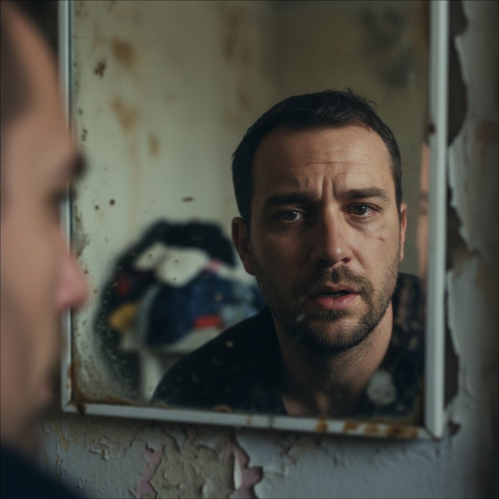 Osoba analizująca swoje odbicie po nieudanym tygodniu diety niskokalorycznej