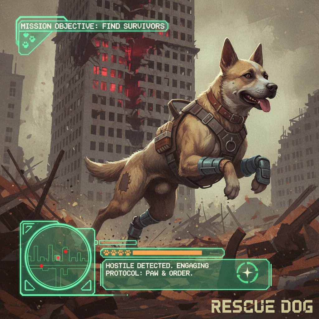 Wczesne symulatory psów ratowników w stylu retro, pikselowy ekran starego komputera, klasyczna grafika