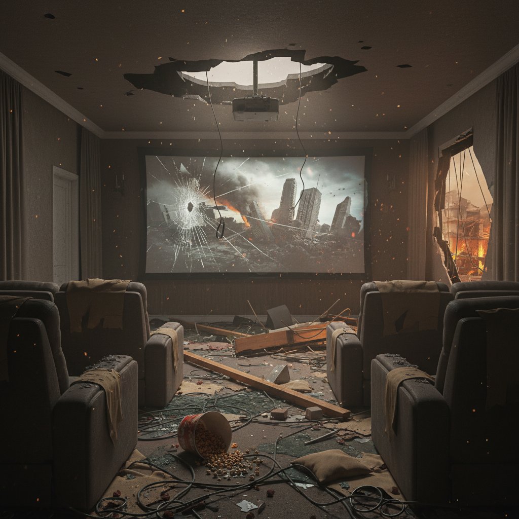 Audience transfixed by disaster movie, reflecting shared fears