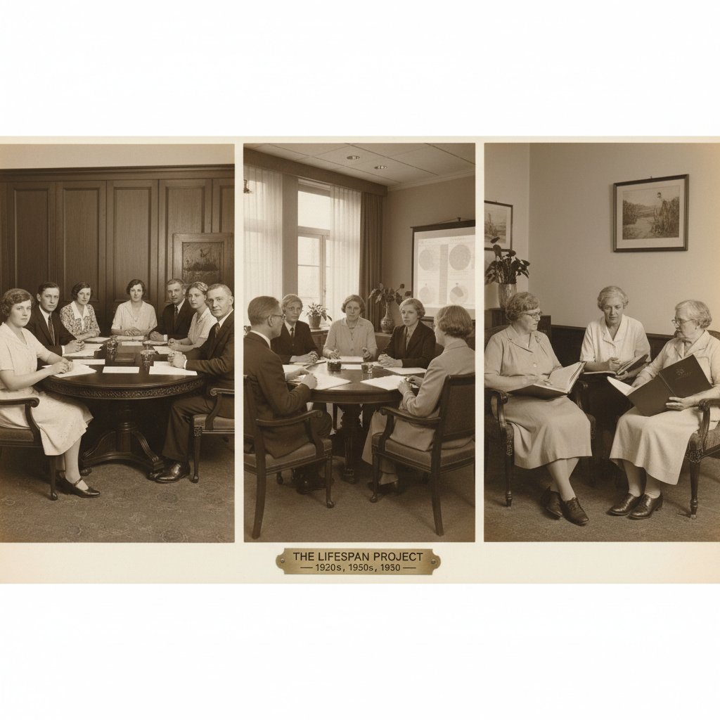 Grupa badanych osób podczas spotkania po latach – badania długoterminowe na świecie