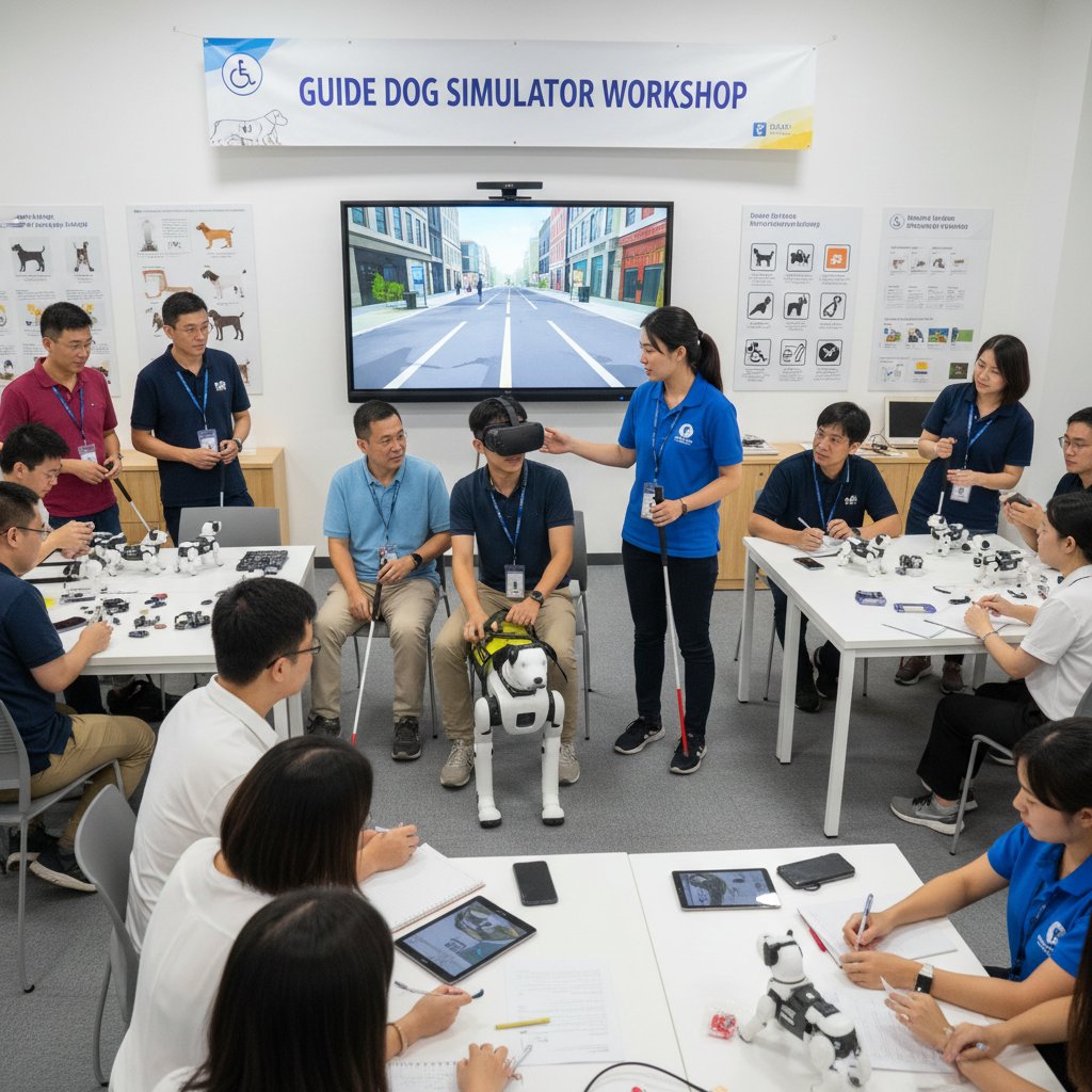 Zdjęcie grupy osób na warsztatach edukacyjnych z wykorzystaniem symulatora