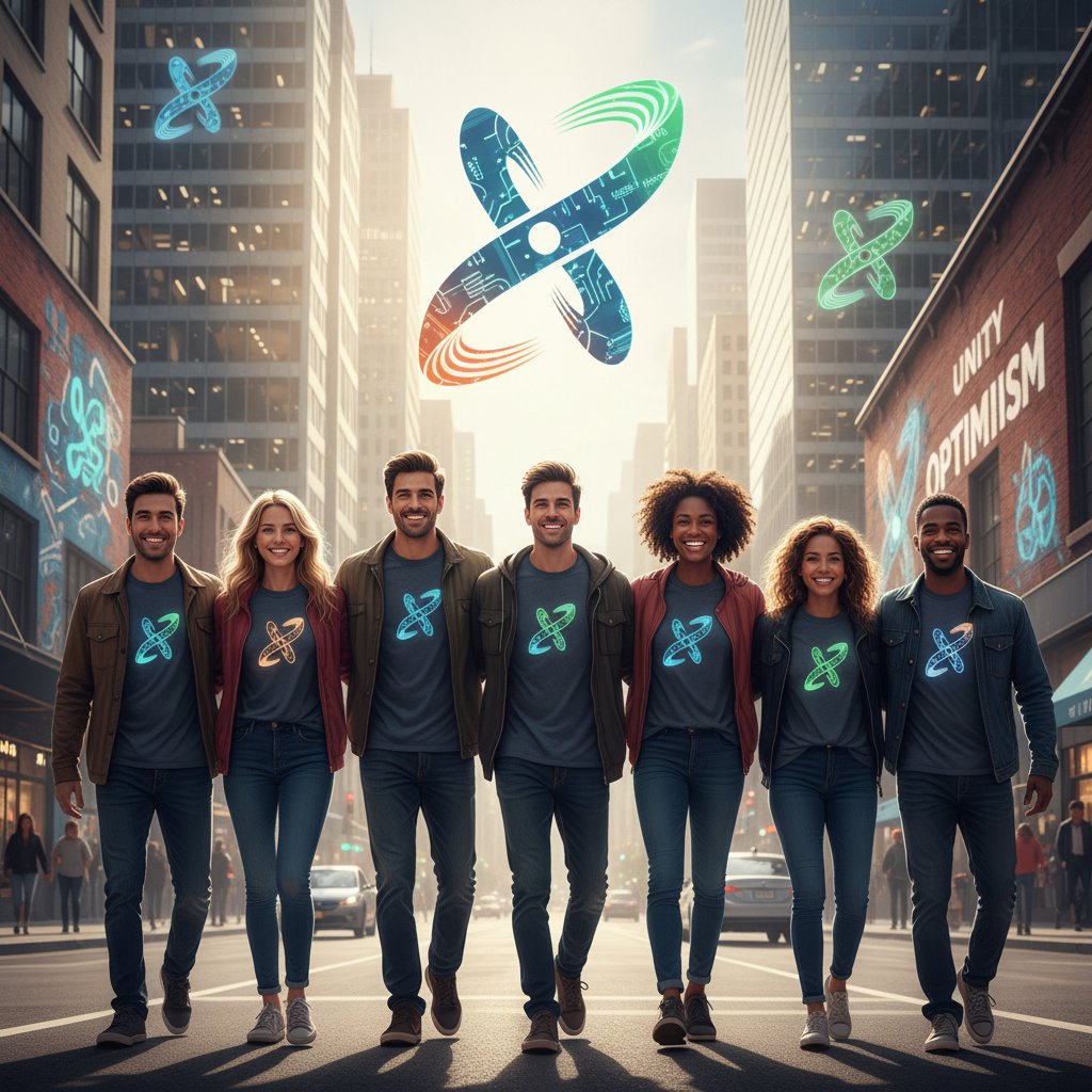 Ludzie trzymający nowoczesne logotypy jako symbol wspólnoty