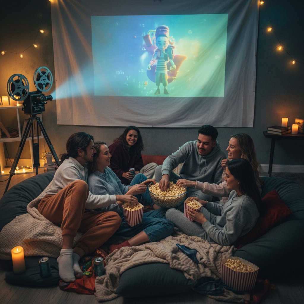 Friends sharing a transformative movie night
