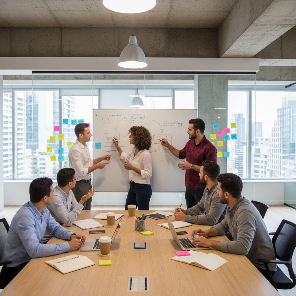 Grupa ludzi współpracujących podczas burzy mózgów – moc współregulacji w działaniu