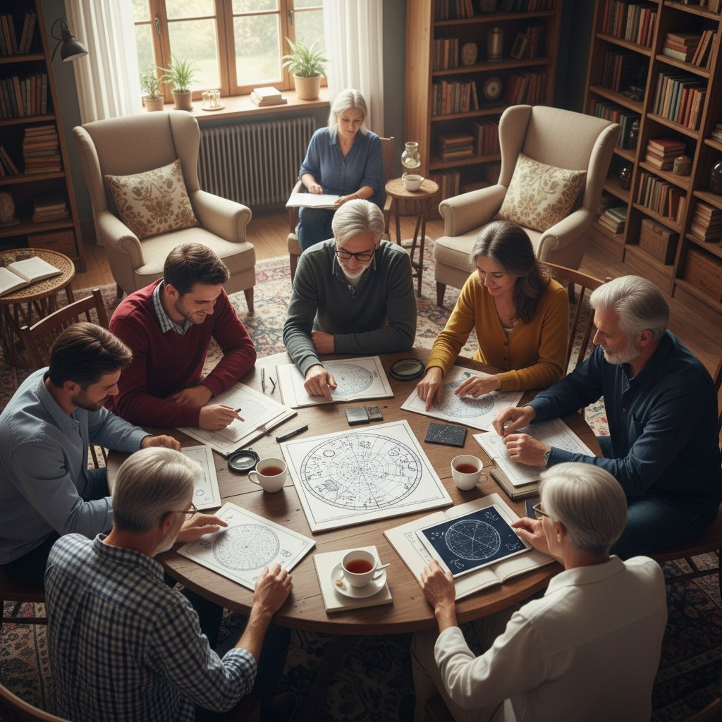 Scena: różnorodne osoby w różnym wieku analizujące wykresy urodzeniowe