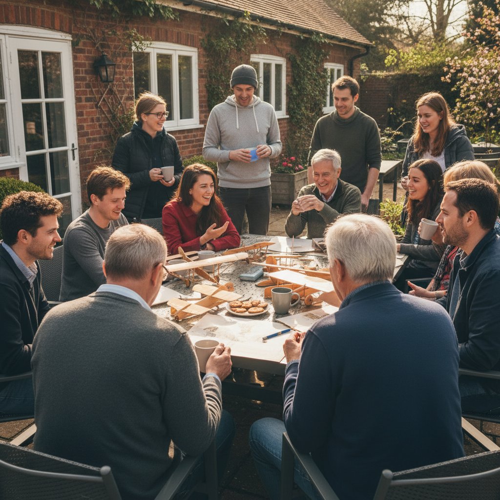 Grupa osób rozmawiających na spotkaniu klubu zainteresowań, budowanie autentycznych relacji