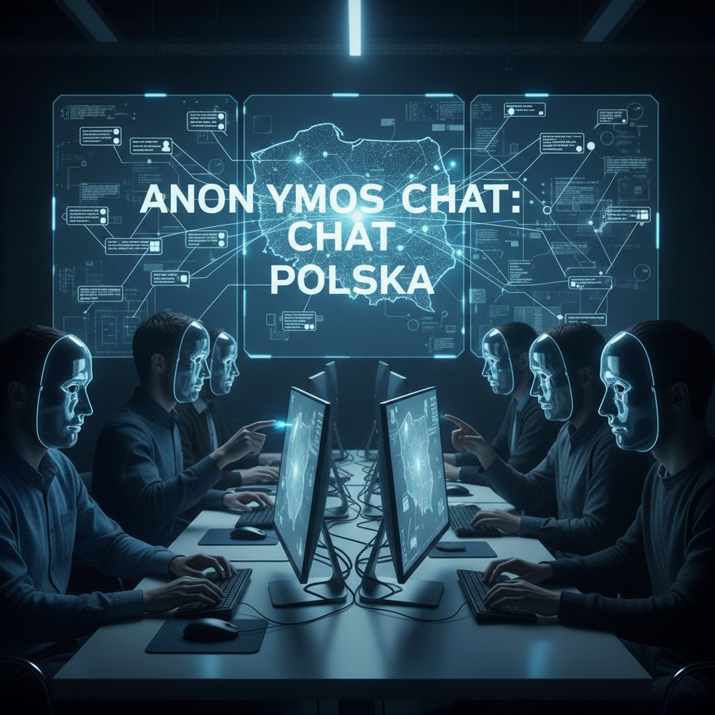 Grupa osób rozmawiających online w różnych miejscach, symboliczna mapa anonimowych rozmów w Polsce