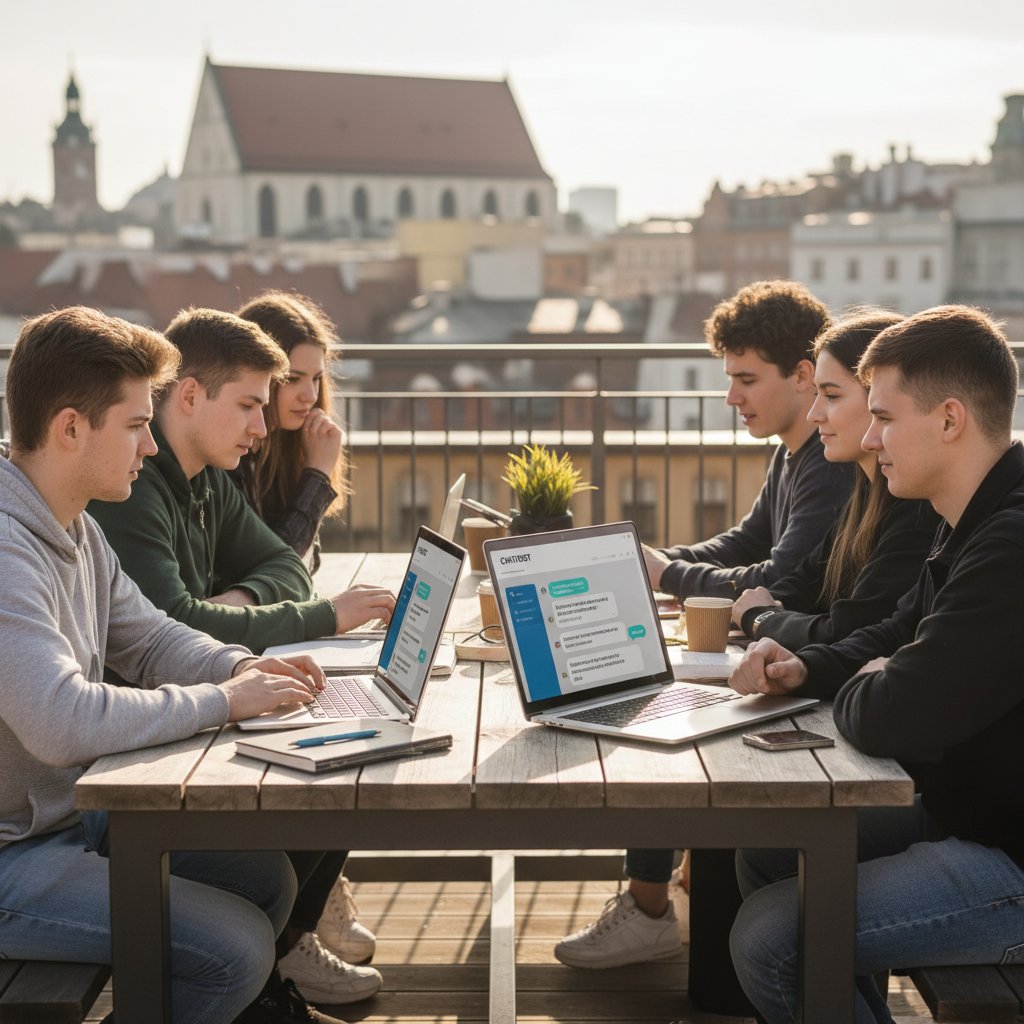 Uczniowie korzystający z chatgpt podczas lekcji w polskiej szkole