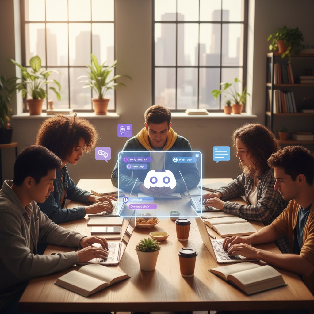Grupa młodych ludzi z różnych środowisk korzystających z Discorda do nauki