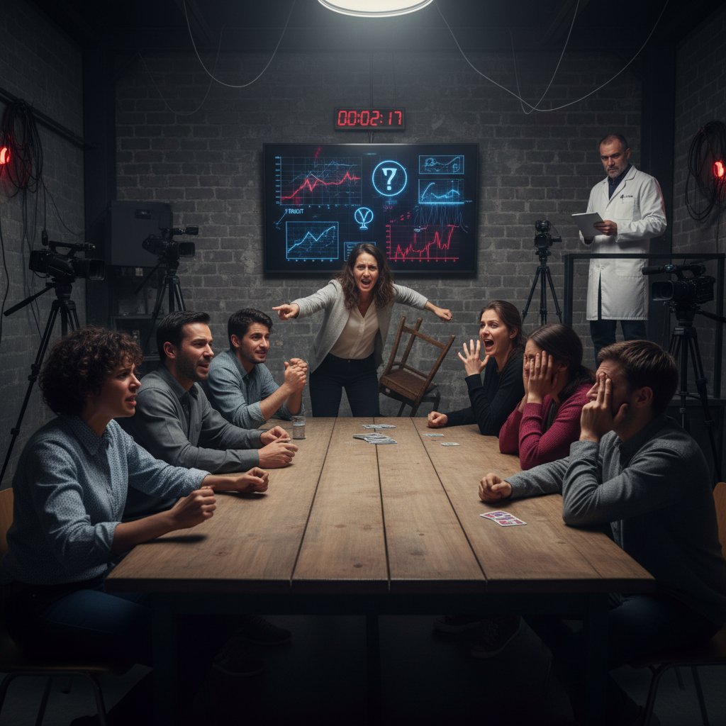 Grupa osób uczestnicząca w eksperymencie gry psychologicznej, intensywne emocje, gry online, emocje