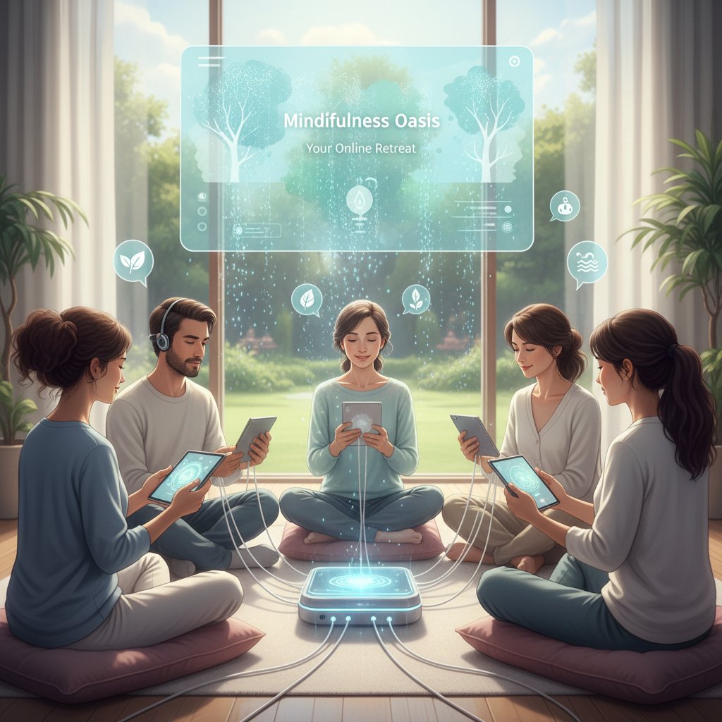 Grupa osób korzysta z aplikacji do wspólnego odpoczynku online