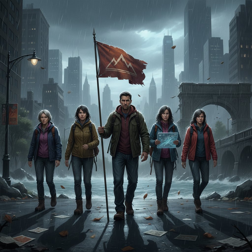 Grupa osób w różnym wieku spacerujących w mieście, symbolizująca społeczne wyzwania nastroju