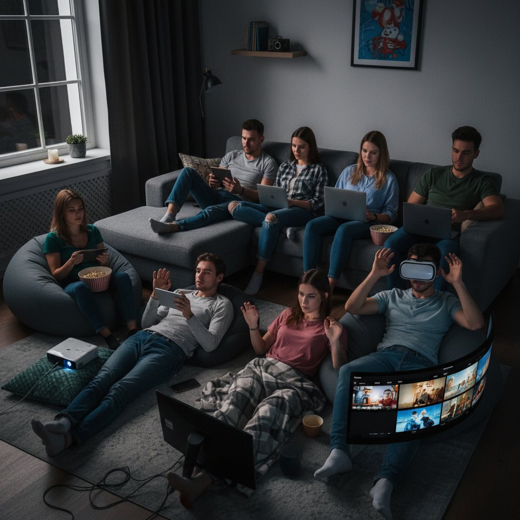 Divided group, each immersed in their own movie experience