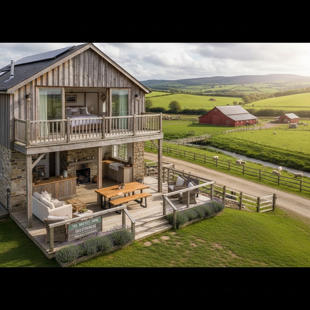 Trójdzielny obraz przedstawiający pensjonat, agroturystykę i apartament - wyraźne różnice wizualne