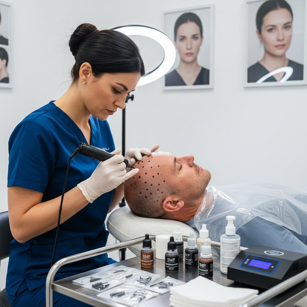 Specjalista podczas wykonywania SMP, detaliczne ujęcie sprzętu w trakcie zabiegu