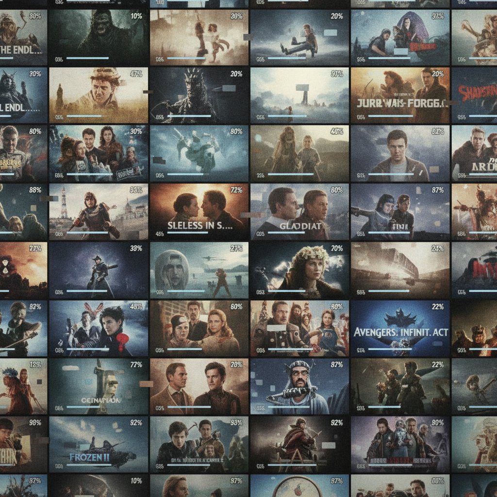 A chaotic grid of half-remembered movie selections, representing indecision and movie purgatory movies