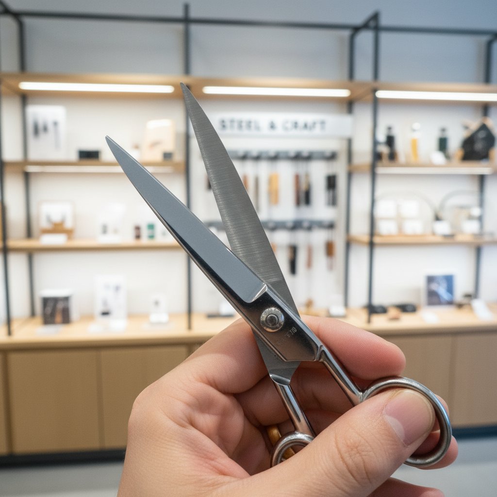 Ręka sprawdzająca ustawienie ostrza w sklepie z nożyczkami