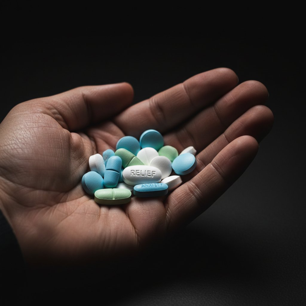 Symboliczne zdjęcie ręki odstawiającej tabletki, lęk i ulga jednocześnie