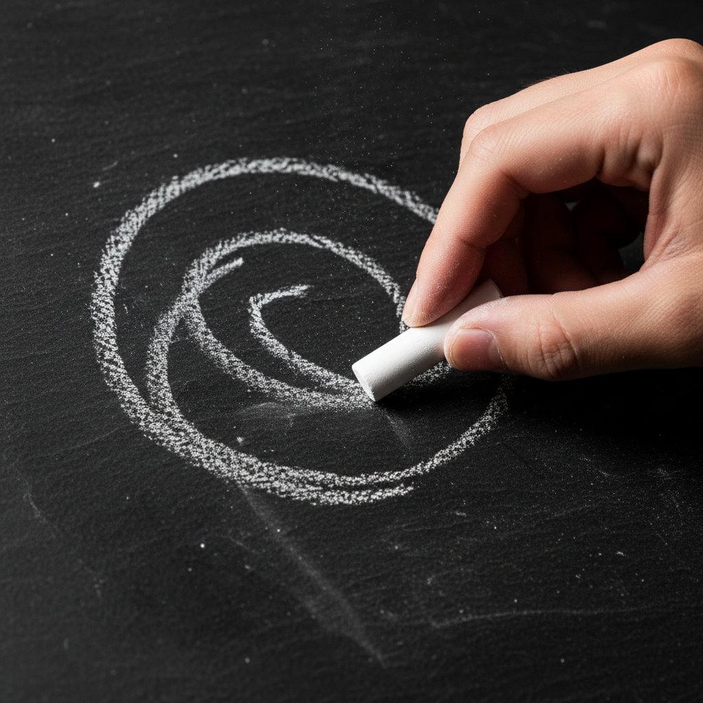 Ręka trzymająca kawałki białej kredy na ciemnym tle, symbolizująca objawy pica i zaburzenia jedzenia