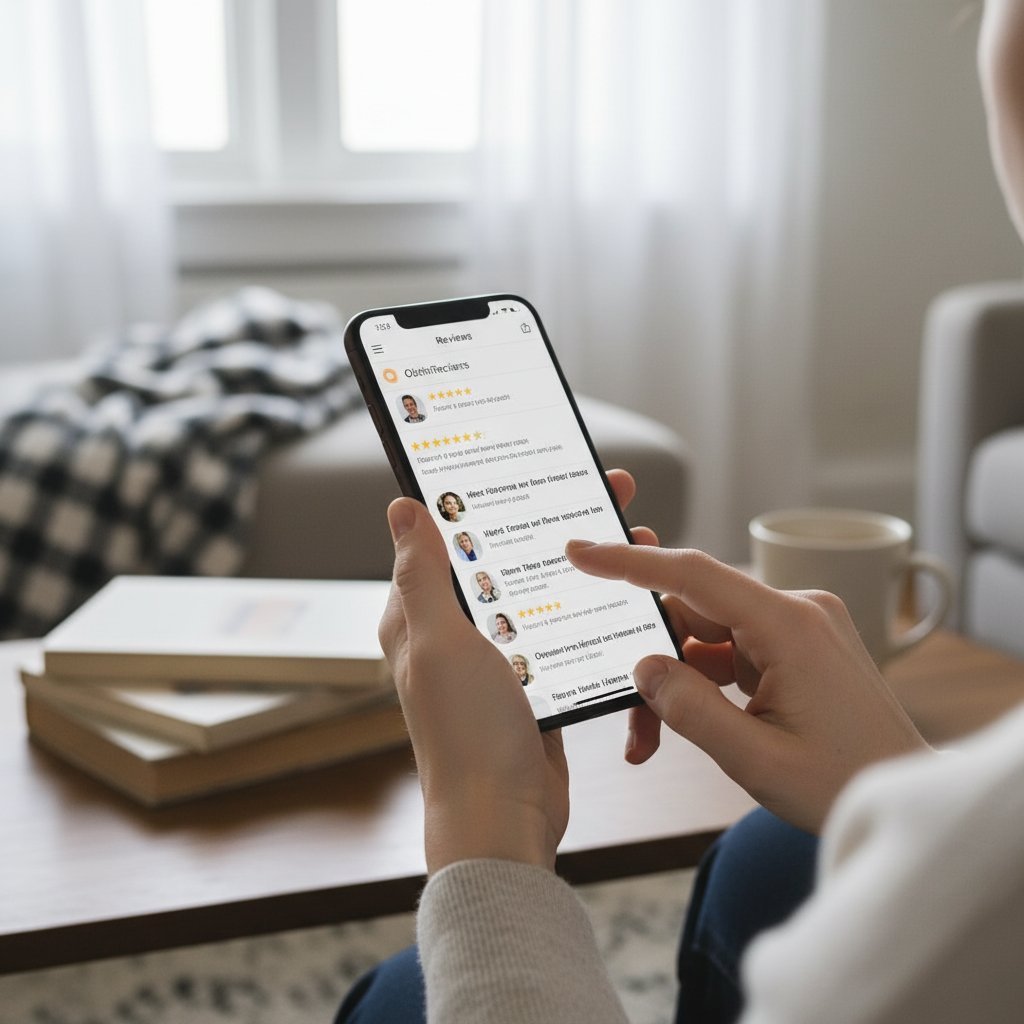 Kobieta sprawdza opinie o położniku w internecie