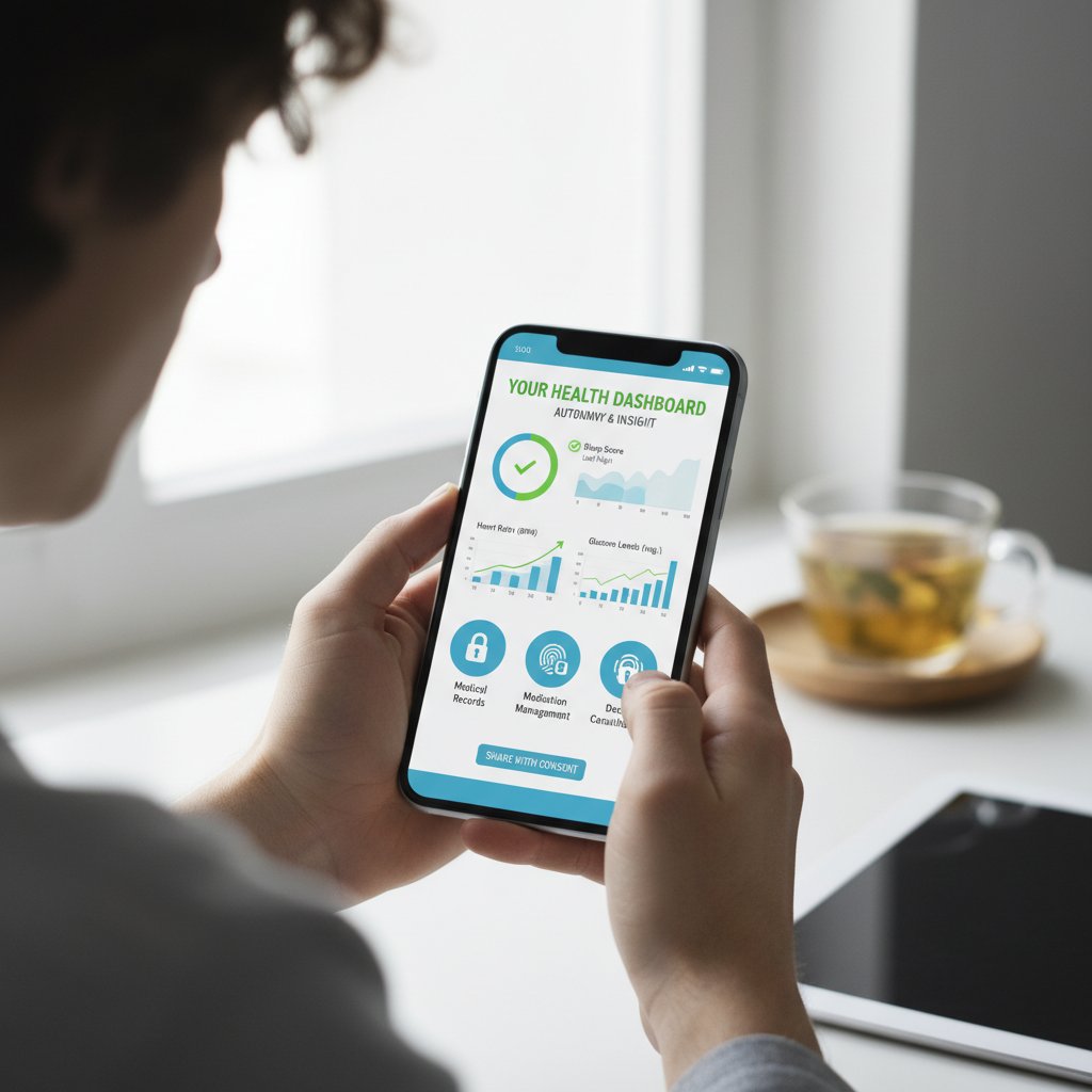 Zbliżenie na dłonie młodej osoby trzymającej wyniki badań i smartfona, symbol cyfrowej autonomii zdrowotnej
