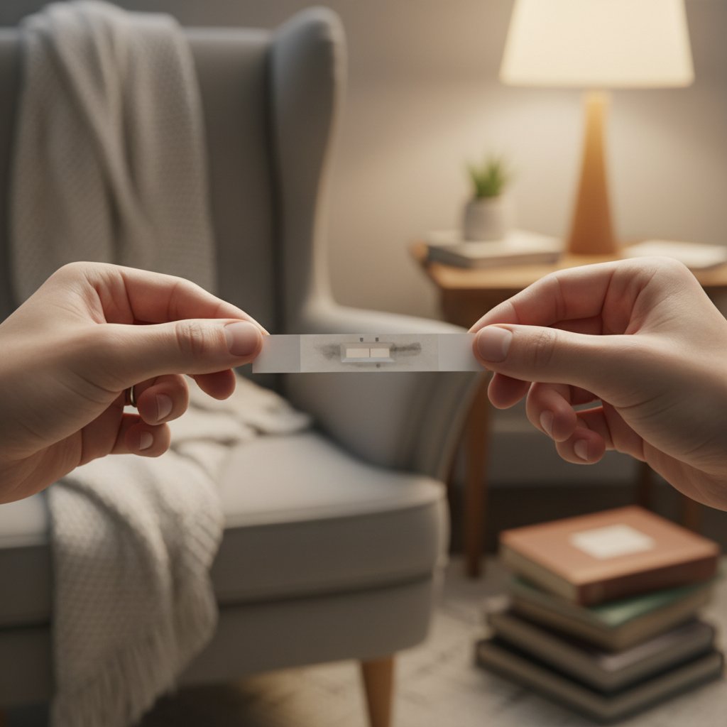 Nerwowo trzymany wynik kalprotektyny w domu, zbliżenie na dłonie