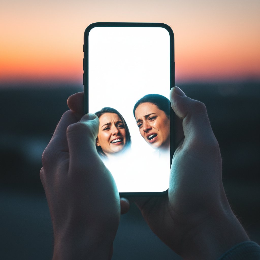 Zbliżenie na ręce ściskające słuchawkę telefonu, intensywne światło podkreśla napięcie emocjonalne