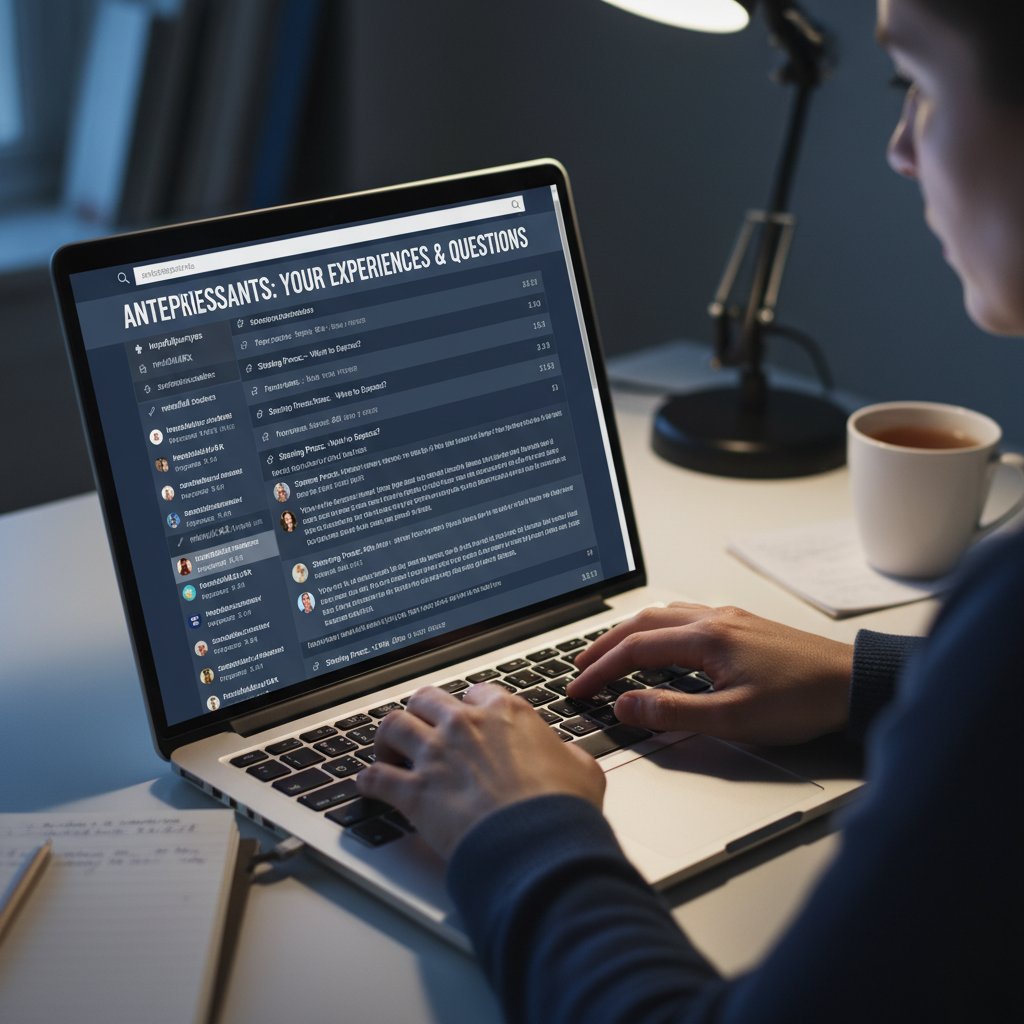 Zbliżenie na ręce osoby przeglądającej forum internetowe o antydepresantach